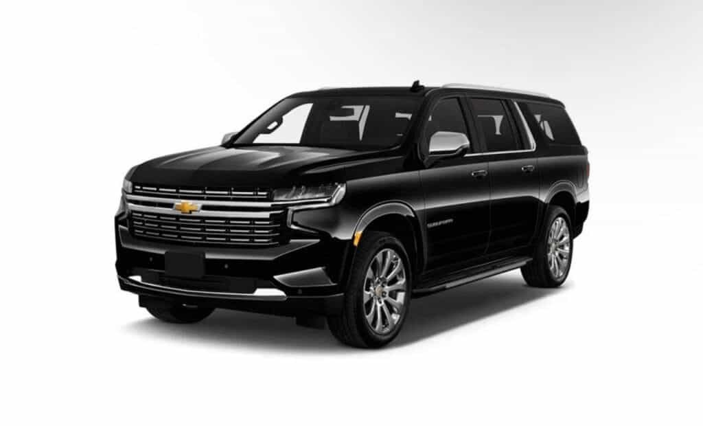 Black Chevrolet Suburban luxury SUV with chrome accents, reflecting a premium Boston Luxury Chauffeur Service fleet for the Greater Boston area