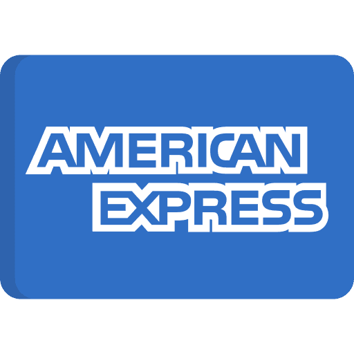 American Express logo in bold white lettering on a blue rounded rectangle background, conveying brand identity and corporate styling