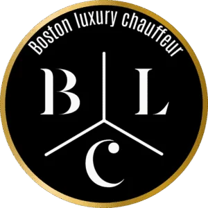 BLC Boston Luxury Chauffeur logo with white B, L, C on a black circular background, gold rim, and central hub, representing a premium transport brand