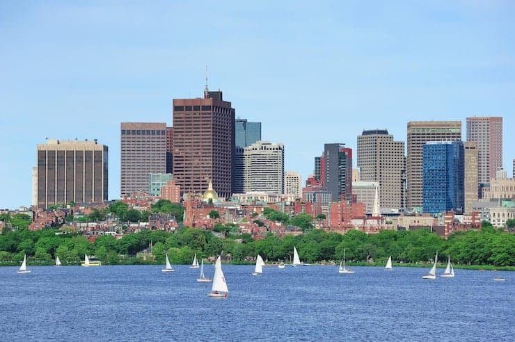 Logan Airport to Downtown Boston skyline view