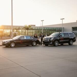 Luxury black car providing professional airport transportation service