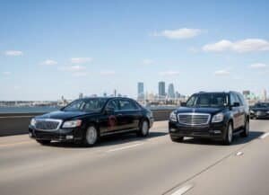 Luxury black sedan offering city-to-city transfer limousine service