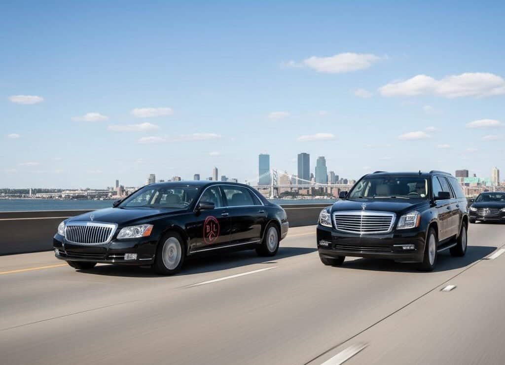 Luxury black sedan offering city-to-city transfer limousine service
