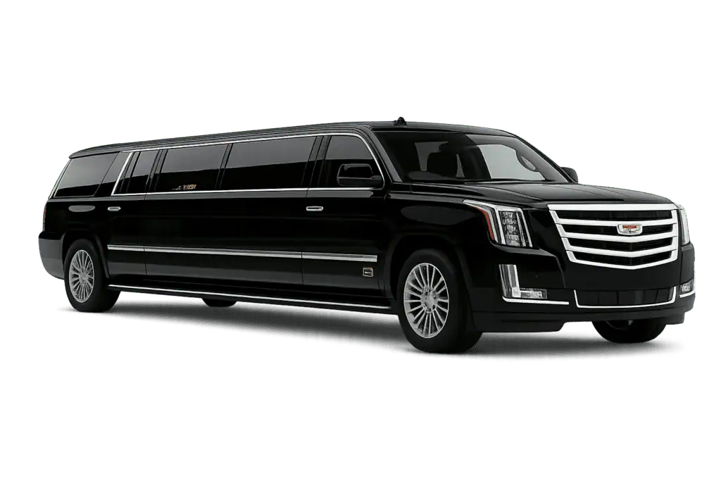 Black stretch limousine from Boston Luxury Chauffeur Service, a long luxury vehicle with chrome accents, suitable for airport transfers in Boston area
