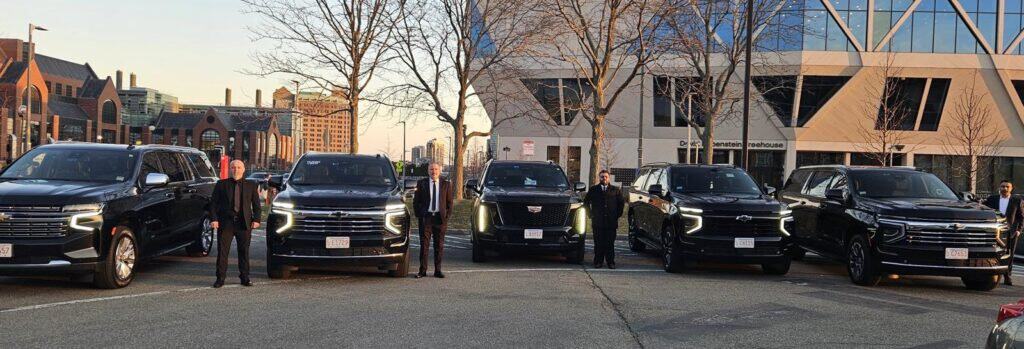 Luxury car service Boston fleet of black SUVs and sedans for airport transfer from Dublin to Boston Logan Airport