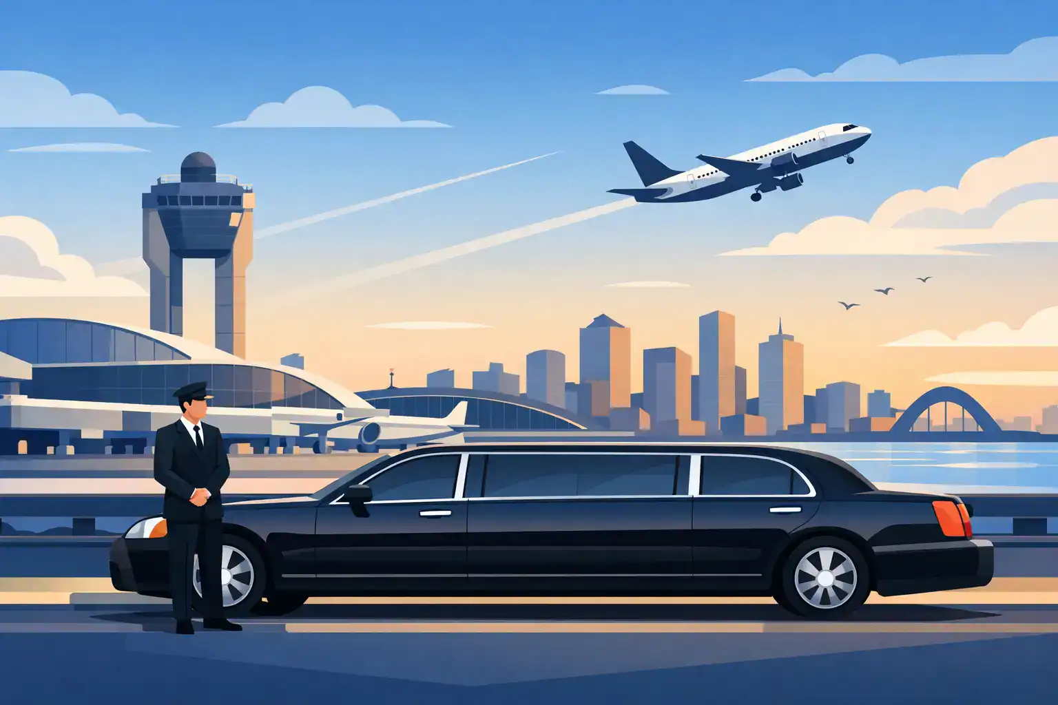 logan airport limousine service chauffeur with passenger