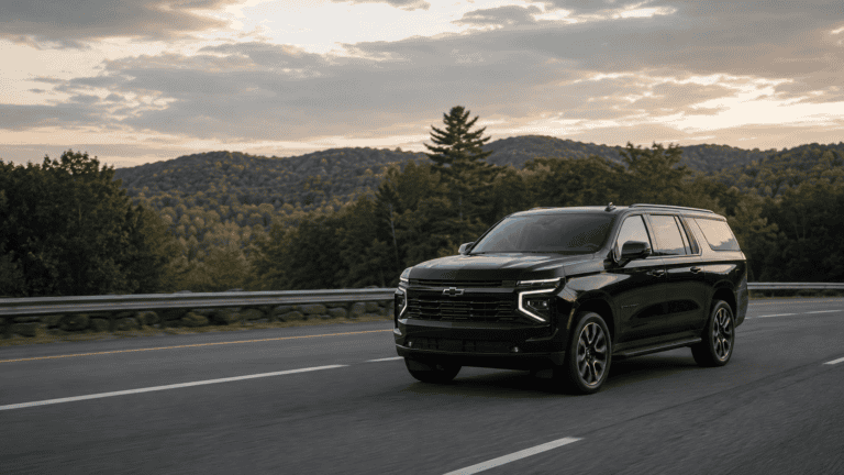 Black luxury SUV on the highway for long-distance travel from Boston