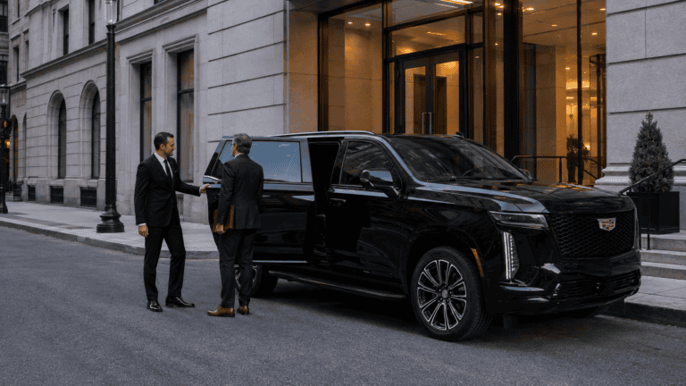 Black luxury SUV for hourly chauffeur service in Boston